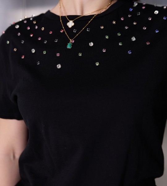 Футболка Shimmer Touch Tee Чорна | Showroom By Nona — зображення 5